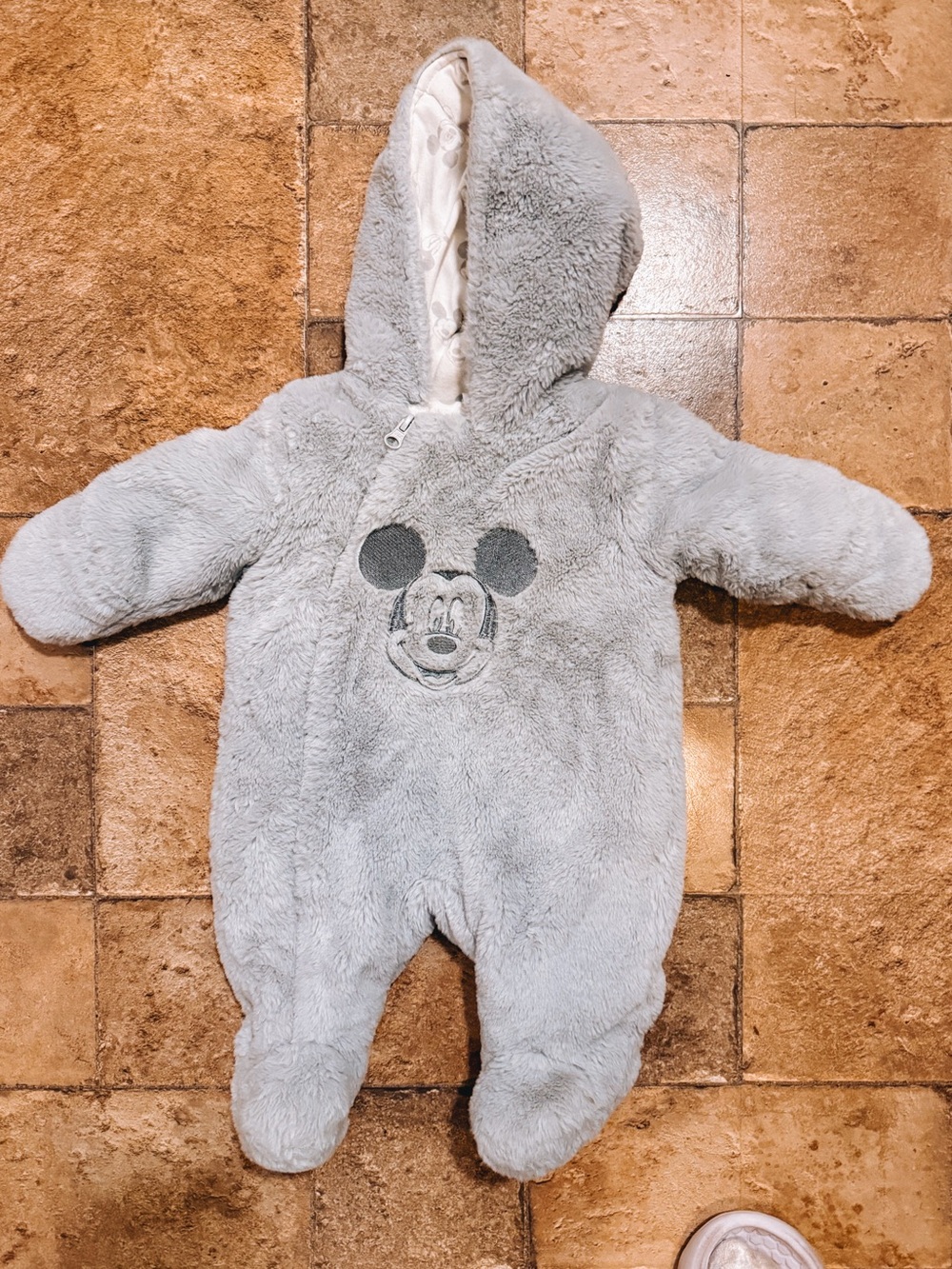 Disney Baby Grey Mickey Hooded Footed One-Piece